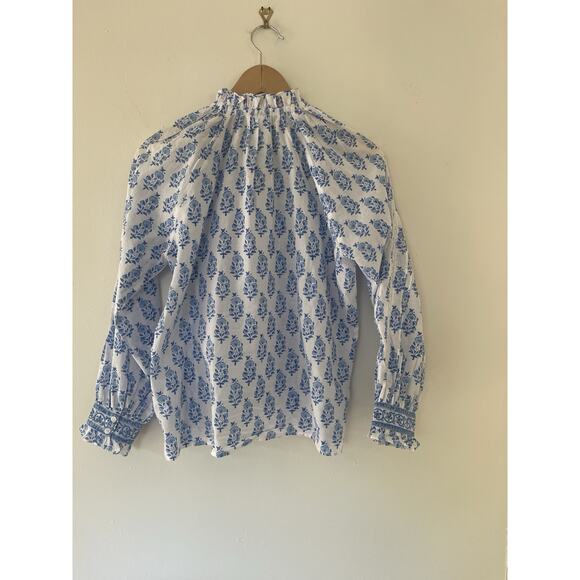 PINK CITY PRINTS Ocean Zinna Helena Blouse Blue Size XXS - Picture 9 of 9